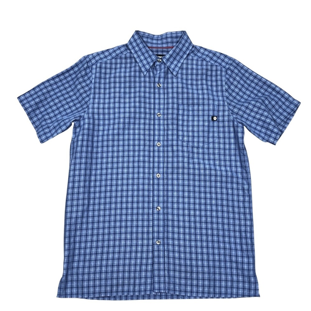 Marmot Shirt Mens M Eldridge Plaid Rayon Poly Short Sleeve Button Up Outdoor‎